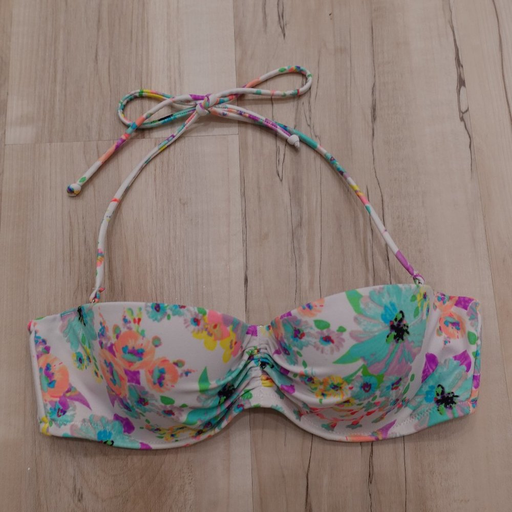 Victoria's Secret White & Purple Floral Bandeau Bikini Top Sz 34 C